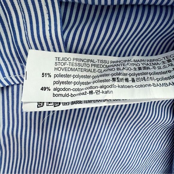 Zara Trafaluc Collection Short Sleeve Boxy Blue Pinstripe Button Up Shirt - Picture 6 of 7